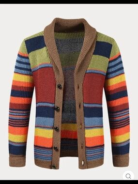 Men’s Multicolor Striped Shawl Collar Cardigan Sweater NWT Coofandy